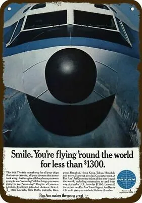 1968 PAN AM Airlines Smiling Jet Vintage-Look-Edge DECORATIVE REPLICA METAL SIGN • $24.99