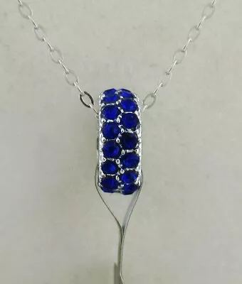 LAB BLUE SAPPHIRES 0.66 Cts SLIDE PENDANT WHITE GOLD PLATED • $0.99