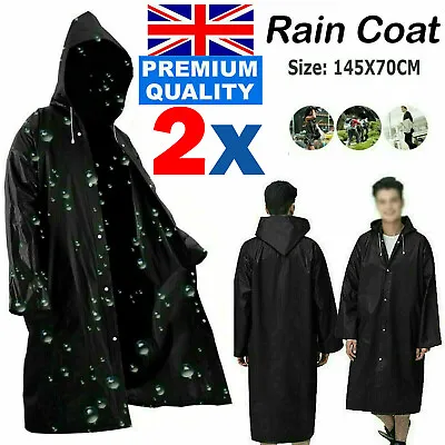 2X Waterproof Raincoat Poncho Reusable Plastic Adult Camping Festival Rain Coat • £5.65