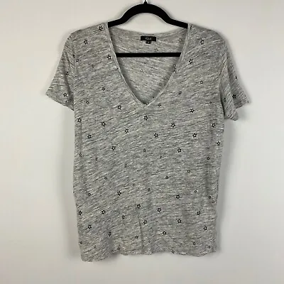 Rails Cara Linen Blend T Shirt Womens Medium Gray Star Print V Neck Nebula • £16.11