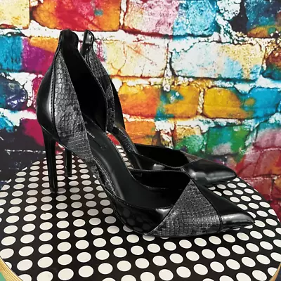 Zara Basic Collection Snakeskin Black Patent Leather Pointed Toe Stiletto Heels • $25