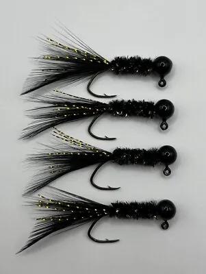 Hand Tied Feather Tail Crappie Jigs Black And Gold  1/16th Ounce New • $6.50