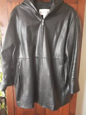 Ellen Tracy Leather Coat Size Large With Hood-Zippered  • $39.50