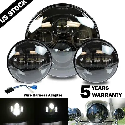 Black 7  Inch LED Projector Headlight Hi/Low+Passing Lights For Harley Touring • $59.99