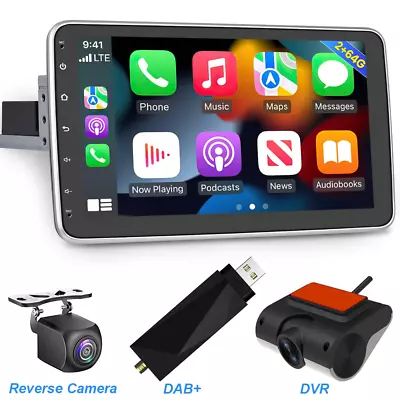 10.1  Rotatable Android 13 Car Stereo Apple CarPlay Radio GPS NAVI 64GB+DVR+DAB • £142.90