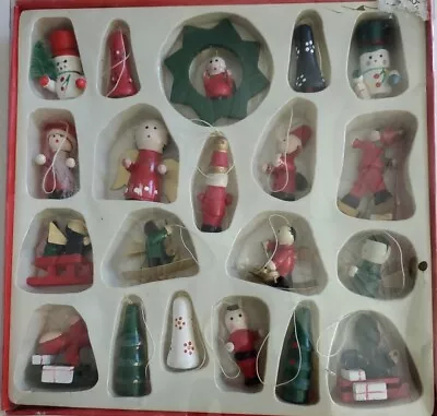 Vintage Lot Of 24 Wooden Christmas Tree Wood Ornaments Mini Miniature Holiday • $19.99