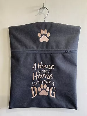 Hand Made Waterproof Peg/Hanging Storage Bag Zipped 12½x16  Dk Grey Peach Dog • £6.95