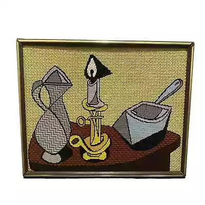 Vintage 70s Needlepoint Framed Wall Art Picasso Paris Mid Century Modern MCM • $38