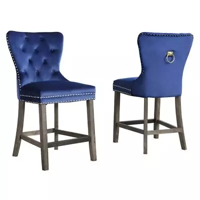 Tufted Blue Velvet Counter Height Chairs With Gold Handle (Set Of 2) • $228.99