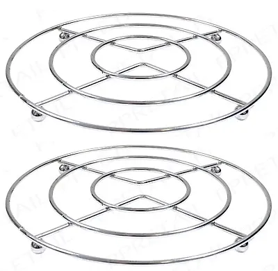 £5.99 • Buy 2 X CHROME HOT PAN POT STANDS STAINLESS STEEL ROUND TRIVET HOLDER KITCHEN NEW