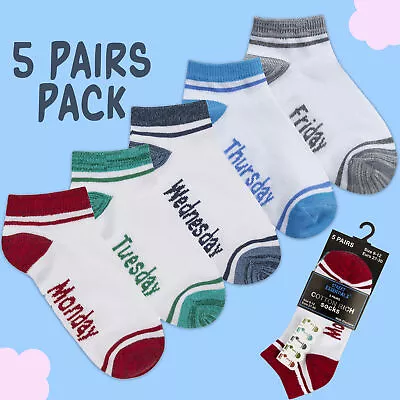 5 Pairs Girls Kids Child Cotton Rich Trainer Socks Liners Ankle Week Days Socks • £5.99