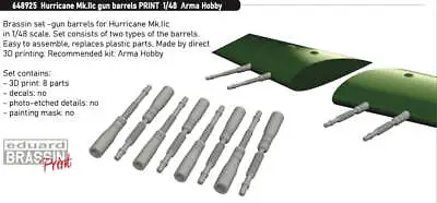 Eduard Brassin 648925 1:48 Hawker Hurricane Mk.IIc Gun Barrels For Arma Hobby • £4.77