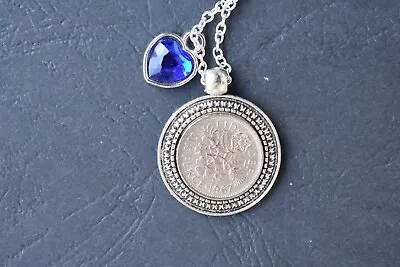 £10 • Buy 1967 Queen Elizabeth II Silver Sixpence Pendant Necklace With Charm