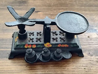 Vintage Miniature Cast Iron Balance Scale With Weights • $15.30