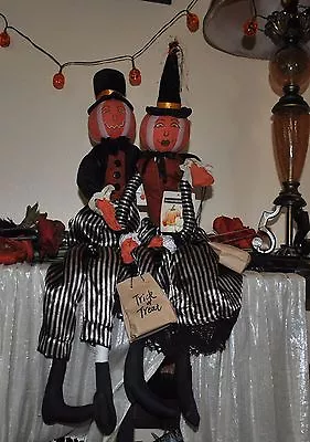 NEW GARDENS EDEN WITCH PUMPKIN BRIDE GROOM Cloth Doll Halloween Prime Folk Art  • £95.01