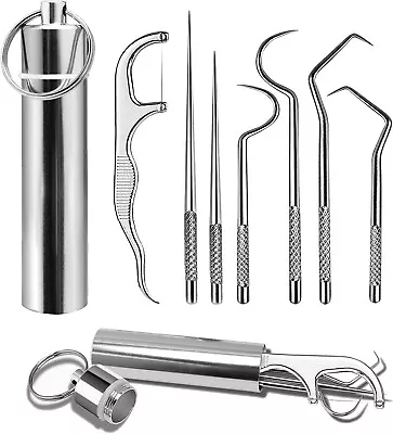 7 Pcs Portable Titanium Toothpicks SetReusable Metal Toothpick Kit With Box • $11.20