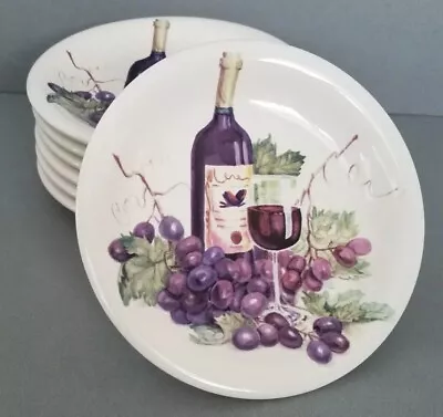 7 DesignPac Cider House Appetizer Plates 6¼  Purple Grapes Wine Bottle • $62.95