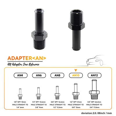 2PCS Aluminum AN10 1/2'' NPT Male To 5/8  Hose Barb Straight Adapter Fitting BK • $10.78
