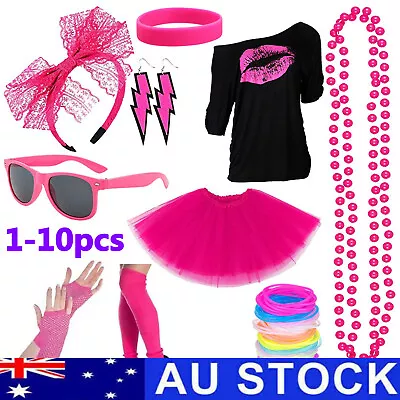 80s Neon Costume Accessories Set Women Ladies Fancy Dress Outfit Clothes Set AU • $35.99