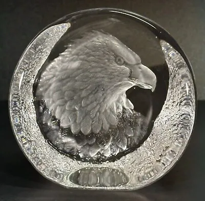 Mats Jonasson EAGLE Head Portrait Scandinavian Lead Crystal Paperweight Sweden • $24.99