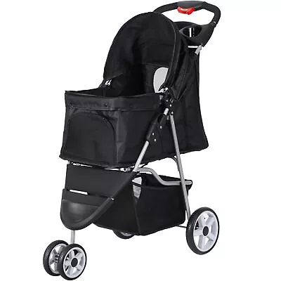 3/4-Wheels Foldable Pet Stroller Dog Cat Stroller W/Storage Basket & Cup Holder  • $53.58