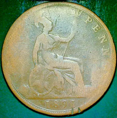 1891 United Kingdom Queen Victoria Bronze Composition  1-penny Coin Km# 755 • $7.55