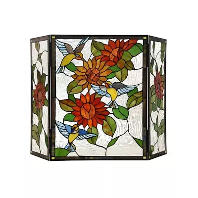 Stained Glass Folding Flower Birds Tiffany Style Fireplace Screen ONE THIS PRICE • $272.72