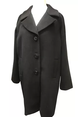 Jaeger Coat Size 16 Black Spread Collar Long Sleeves Oversized Button Up • £29.99