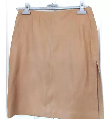 Armani Jeans Fully Lined Pale Tan Leather Skirt With Side Slit UK 8 • £25