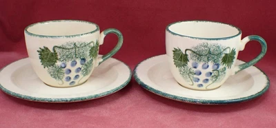 £12.99 • Buy ** Two ** Poole Pottery Grape Vine / Vineyard Spongeware Teacups & Saucers