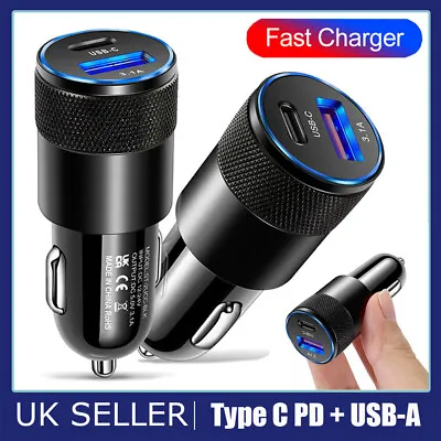 Fast Car Charger Type C PD + USB Power Adapter For IPhone 15 14 13 12 Pro Max/XS • £4.95