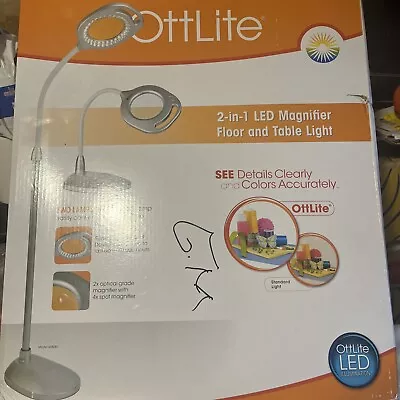 OttLite . Led 2-in-1 Magnifier Gray Floor And Table Lamp | Ottlite Lamps Light • $88.88