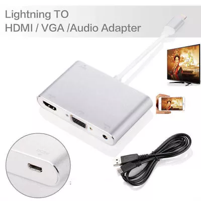 8Pin To HDMI TV / VGA Projector/Audio Adapter For IPhone 13 Mini 12 11 Pro IPad • $26.99