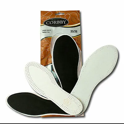 SHOE INSERTS FOR LADIES AND MEN NEW LEATHER INSOLES BLACK WHITE - All SIZES • £5.49