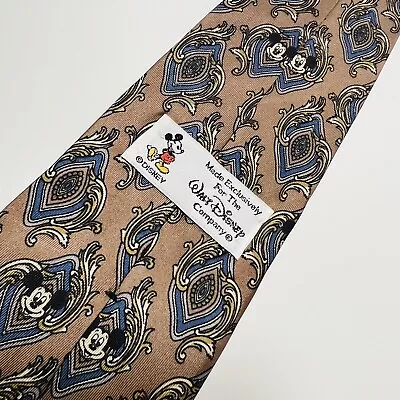 Walt Disney Brown And Blue Necktie With Mickey Mouse Faces NWOT 58.5x3.75  • $20