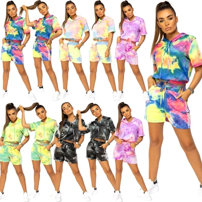 £16.99 • Buy Womens 2Pcs Tie-Dye Tracksuit Hoody Shorts Hot Pants Casual Tops Lounge Wear Set