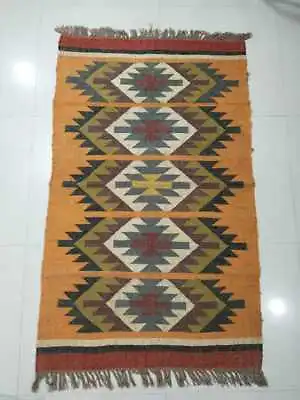 Wool Jute Traditional Kilim Rug Indian Vintage Runner Rug Turkish Kilim Rugs • $116.88