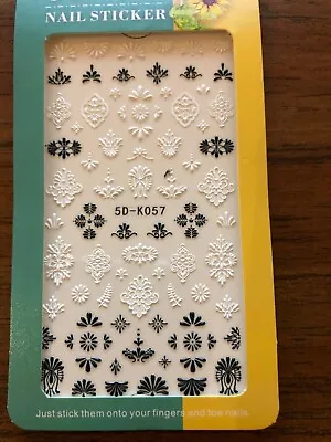 5D Embossed Nail Art Decoration Black White Flower DIY Wedding Stickers K57 NH15 • $2.95