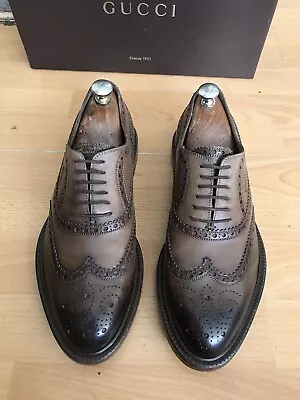 Gucci   Signature Brown Leather Mens Brogue Shoes Uk 8.5 Made In Italy • £249