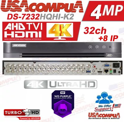 Hikvision 32 CHANNEL DVR DS-7232HQHI-K2 H.265+ 3TB TVI/AHD 2MP CVI +2CH 4MP IP • $569.99