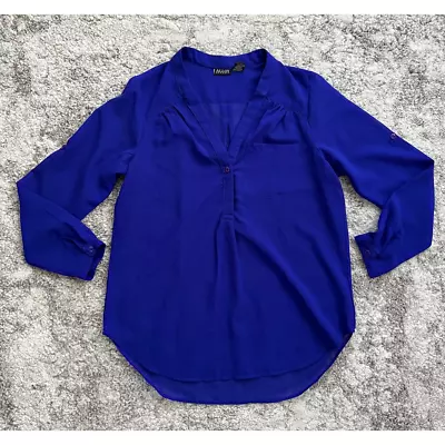 $5.84 • Buy Alloy Womens Blouse Solid Blue Long Sleeve V Neck Pocket Round Hem Popover XL