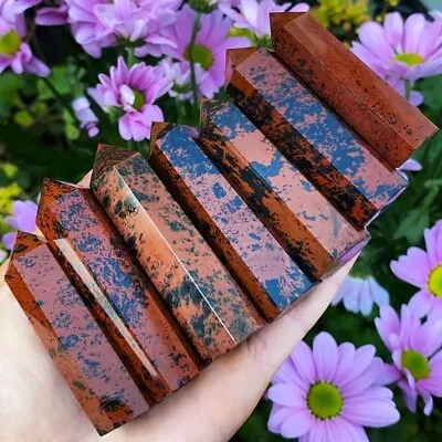 Red Mahogany Obsidian Healing Crystal Tower Point Wands Witch Obelisk Decor Gift • $14.80
