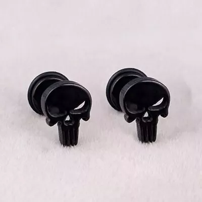 Punk Gothic Black Punisher Skull Stud Earrings Surgical Steel Jewelry Men Unisex • $7.99