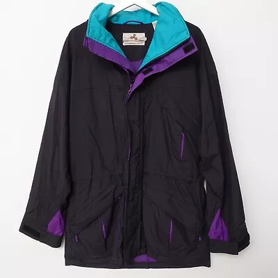 Vintage EMS Eastern Mountain Sports Black Full Zip Hooded Nylon Jacket Ski Large • $19.25