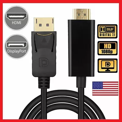 Display Port DP To HDMI Cable Adapter Converter Audio Video PC HDTV 1080P 60Hz • $9.31