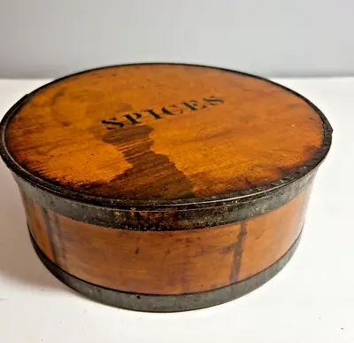 Antique Round Wooden Pantry Shaker Spice Box Set 7 Wood Jars; Impressed Mark • $124.99