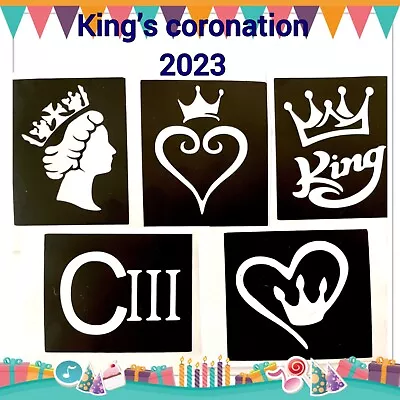 £6.99 • Buy King’s Queen Consort Stencils X50 Top Up Ur Glitter Tattoo Kit Face Paint