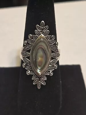 Vintage Sterling Silver Abalone Shell Ring Size 8.5 Cool Design  • $40