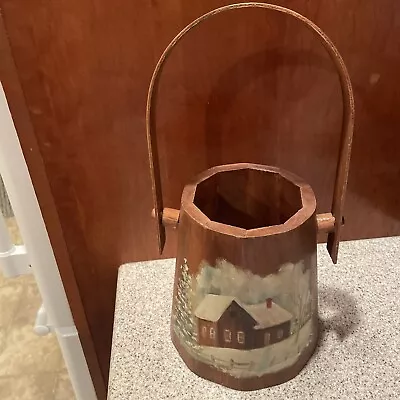 Vintage Small Folk Art Hand Painted Wooden Water Bucket • $11