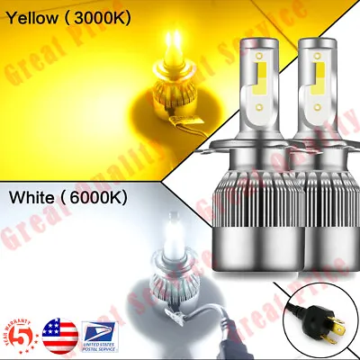 H4 9003 LED Headlight Bulbs Kit 110W 26000LM Hi/Lo Beam White&Yellow Dual Color • $23.64